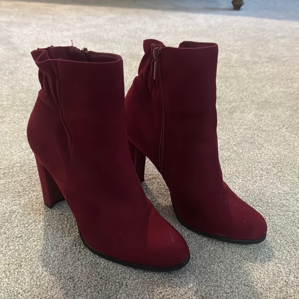 Red Heeled Boots with Chunky Heel